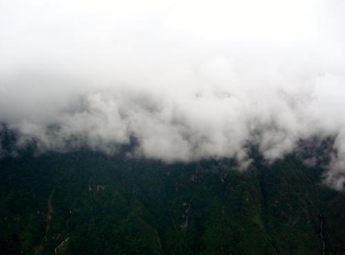 View of the mist covered mountains